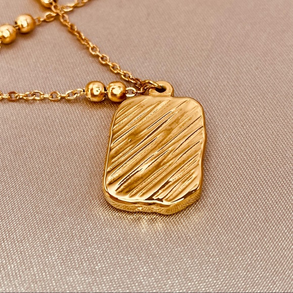 18K Gold PVD Coating Mirror Effect Rose Pendant Beaded Dainty Chain Necklace - Picture 5 of 13